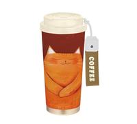 KLL Chubby Big Orange Cat Stainless Steel Coffee Tumbler With Lid designed On The Go Coffee Mug For Hot Cold Drinks 17 oz Spill Proof
