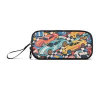 KLL Color Cartoon Cute Racing Car Nylon School Pencil Bag Big Capacity Pencil Case for Girls Stationery for College Boys