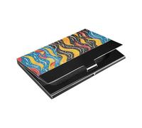 KLL Color Fire Abstract Art Ultra-Thin Business Card Holders with Leather and Stainless Steel Credit Card case for Travel Home or Office Use portatarjetas para Hombre
