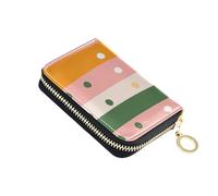 KLL Colored Stripes and Origin Leather Small Card Wallet Woman with 2 Cash Slot RFID Blocking Credit Card Holder with Zipper