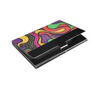 KLL Colorful Abstract Lines Slim Portable Business Card Holder with Leather & Stainless Steel Credit Card Holders for Business Meeting Use estuche para tarjetas