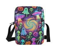 KLL Colorful Aliens for Happy Halloween mens messenger bag Vegan Leather crossbody bag men Casual Shoulder Hand Bag For Woman