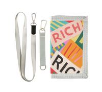 KLL Colorful Cartoon Rich Modern Trifold Men Wallet for Woman Simple Sturdy Mens Small Wallet with Lanyard