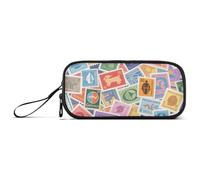KLL Colorful Cute Cartoon Stamps Nylon Pencil Bag High Capacity Pencil Cases Stationery Organizer for High School Preppy