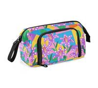 KLL Colorful Geometric Shapes Purple Lilies Pencil Bags Large Capacity Big Pencil Case Lightweight for Teen Girls Office