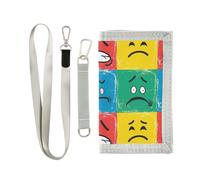 KLL Colorful pop Art Style face Icons Trifold Men Wallet for Women Unique Sturdy Wallets for Men with Lanyard