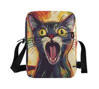 KLL Colorful Screaming Cat Illustration messenger bag for women crossbody Vegan Leather mens shoulder bag Casual Shoulder Handbags