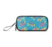 KLL Colorful Sea Turtle Animal Nylon Pencil Bags with Zipper High Capacity Pencil Cases for Girls School Stationery for Elementary Men
