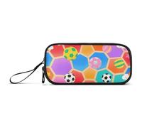 KLL Colorful Soccers Nylon Pencil Bag with Handle Large Capacity Pencil Storage Case School Stationery for School Adolescents