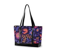 KLL Colorful Whimsical Flowers Leaves essentials computer bags with zipper zipper tote Large Handbag for Travel Pool Swim Beach Vacation Necessities with tablet bolsos secret para