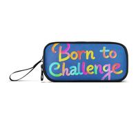 KLL Colorful Word Born to Challenge Nylon Large Zippered Pencil Bag High Capacity College Pencil Case Stationery Bag for Elementary Teen Girls