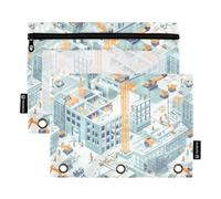 KLL Construction Scene Build Tall Buildings Excavator Grader Pencil Bag Binder Pencil Case for 3 Rings Folder with Zipper for Student Office Document Organizer