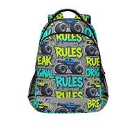KLL Cool monsters Truck Blue Yellow Graffiti 16 inch kids backpack with chest strap book bags for book bags for teenage girls boys mochilas para la escuela