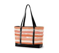 KLL Coral Orange Beige White Stripe Pattern Doodle Art professional work bag with laptop compartment with zipper work tote bag Large Handbag for men with bolso para laptop mujer