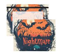 KLL Cosmetic Bag Sturdy Storage Bag for A4 Paper Letter 2 Pack Students Classroom Supplies Nightmare Halloween Black Bats Orange