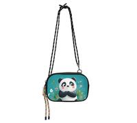 KLL Cunning Cartoon Panda Turquoise Cross Body Purse for Men Beauty with Credit Card Slots Nylon Small Crossbody Phone Bag Have a meal