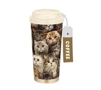 KLL Cunning Scottish Fold Cats Brown Stainless Steel Coffee Cups Insulated With Lid designed Coffee Travel Mug For Women For Hot Cold Drinks 17 oz Leak Proof