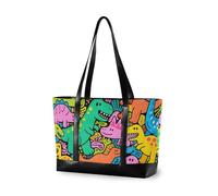 KLL Cute and Colorful Cartoon Dinosaurs fashion bag with laptop compartment with zipper book tote Large Handbag for Travel Pool Swim Beach Vacation Necessities with lunch maletín para laptop