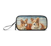 KLL Cute Animal Dogs Beach Nylon Pencil Bag for Teen Large Capacity Large Pencil Case School Stationery for Preppy School Nurse