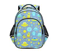 KLL Cute Backpack for Boys Girls School Bookbags Boys Casual Day pack Cute Space Alien Print Ufo rocketing Blue