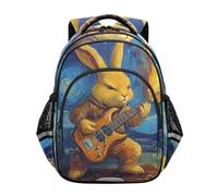 KLL Cute Backpack for Girls Boys Students Primary Middle School Bags Teen Boys Casual Day pack Easter Rabbit Plays Guitar Starry Night
