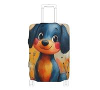 KLL Cute Blue and Orange Dachshun Dog Scandinavian Style Elastic luggage cover protector Scratch-Resistant Fit cover for suitcase luggage protection Fit 18-32 Inch Luggage, Cute blue and orange