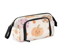 KLL Cute Brown Cartoon Halloween Pumpkin Large Pencil Case Large Capacity Box Organizer with Handle for Man Office