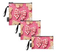 KLL Cute Cartoon Brown Teddy Bears Pack of 3 Reusable Zipper Snack Bag Waterproof School Lunch Bags for Candy, Fruits, Cereal, Home Organization