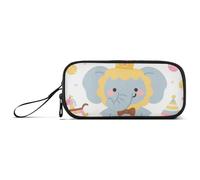 KLL Cute Cartoon Grey Circus Elephants Nylon Zippered Pencil Bag High Capacity Pencil Case Organizer School Stationery for School Girls