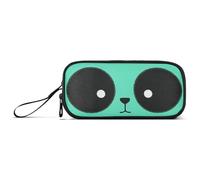 KLL Cute Cartoon Panda Big Eyes Teal Nylon Pencil Bag Case High Capacity Pencil Case for School Stationery Organizer for Office Nurse