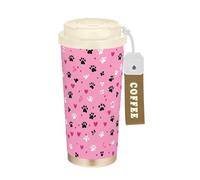 KLL Cute Cartoon Peach Hearts Paw Prints Stainless Steel Thermal Coffee Cup With Lids designed Coffee Mug For Hot Cold Drinks 17 oz Leak Proof