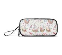 KLL Cute Cartoon Spring Easter Bunnies Nylon Large Zippered Pencil Bag Big Capacity Slot Pencil Case Stationery Organizer for High School Woman