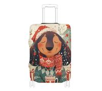 KLL Cute Christmas Dachshund Dog Tree Pastel Color Childlike Elastic covers for luggage Washable elastic suitcase covers travel essentials Fit 18-32 Inch Luggage, Cute Christmas dachshund dog tree