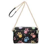 KLL Cute Colorful Dog Paw Prints Black Background Doodle Style Fashion Small Crossbody Bag Women Vegan Leather Purse Bag Zip Shoulder Crossover Bag