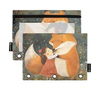KLL Cute Fox Little Girl Pencil Bags 3 Hole Pocket for Folder 3 Rings with Three Rings for School Stationery Accessories