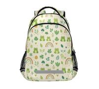 KLL Cute Green Frog Rainbow Beige kids backpacks for girls elementary with chest clip bookbag for children mochilas para adolescentes chicas