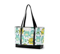 KLL Cute Little Monsters Green Yellow modern handbags with zipper 14inch tote bag Large Handbag for university with maletines para mujer