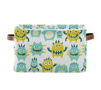 KLL Cute Little Monsters Green Yellow storage baskets, Foldable and waterproof durables fabric cube storage baskets bins with sturdy handle organizing camping 2 Piecing for home home bedding