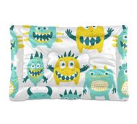 KLL Cute Little Monsters Green Yellow Washable Dog Sleeping Mattress Non-Slip Soft Comfortable Cat Kennel Crate Pad for Medium/Large Dogs 36" x 24"