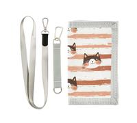 KLL Cute Meow Cats Orange Trifold Card Holder Wallet for Womens Minimalist Colorful Slim Wallet with Lanyard