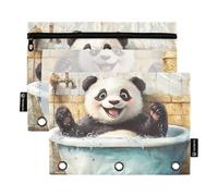 KLL Cute Panda Retro Bathtub Pencil Bags Clear Pencil Bag for 3 Rings Folders with 3 Holes for Office Ofhce Supplies