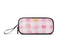 KLL Cute Pink Sweet Character Lines Nylon Large Pencil Bag for Boys Big Capacity Zip Pencil Case Stationery for Middle School Women