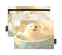 KLL Cute Polar Bear Retro Bathtub Pencil Bags Plastic Pencil Case for Folder 3 Rings with Waterproof for Examination Storage Container
