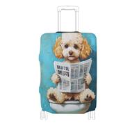KLL Cute Poodle Dogs Retro Toilet Reading Newspaper Elastic luggage case protective cover Anti Scratch Baggage cover travel essentials Fit 18-32 Inch Luggage, cute Poodle dogs Retro toilet reading