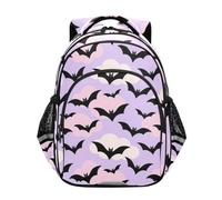KLL Cute School Backpack for Girls Boys Students School Bookbags Adolescentes Childs Casual Day pack Halloween Bat Spooky Pink Purple Pastel