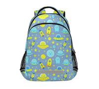 KLL Cute Space Alien Print Ufo rocketing Blue backpack for girls kids 8 year old with big bookbag for teen mochila para ni?as