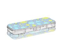 KLL Cute Space Alien Print Ufo rocketing Blue Designed Plastic Pencils Box Clear