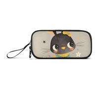 KLL Cute Sweet Cartoon Black Rabbit Nylon Pencil Bags with Zipper High Capacity Pencil Case for High School Stationery Bag for Preppy School Boys