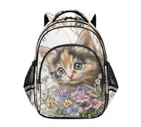 KLL Daily Backpack for Boys Girls Book Bag for School Children Casual Shoulder Daypack Flower Bush Cat