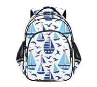 KLL Daily Backpack for Teen Girls Middle School Large Bookbag Adolescentes Childs Casual Shoulder Daypack Ocean Sailboat Red White Blue